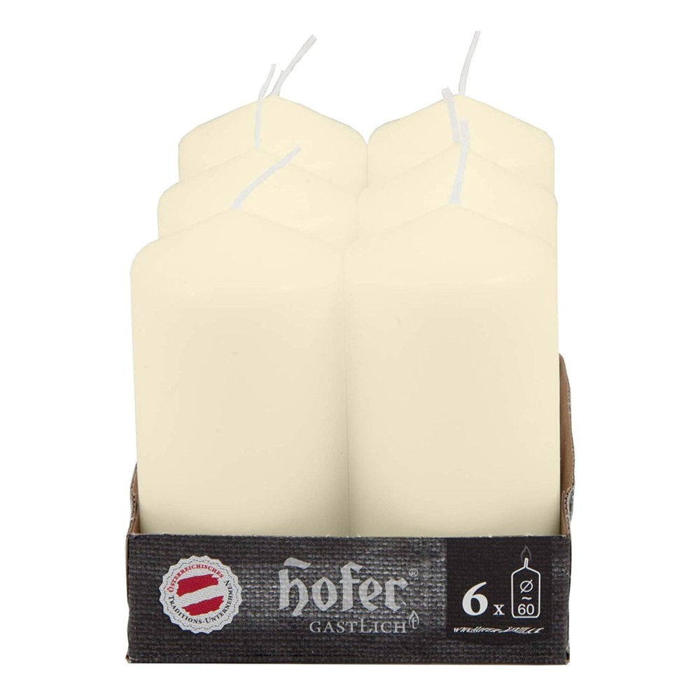 Hofer Candele Grandi Cilindriche 6x12cm Set di 6 Candele 30h Avorio