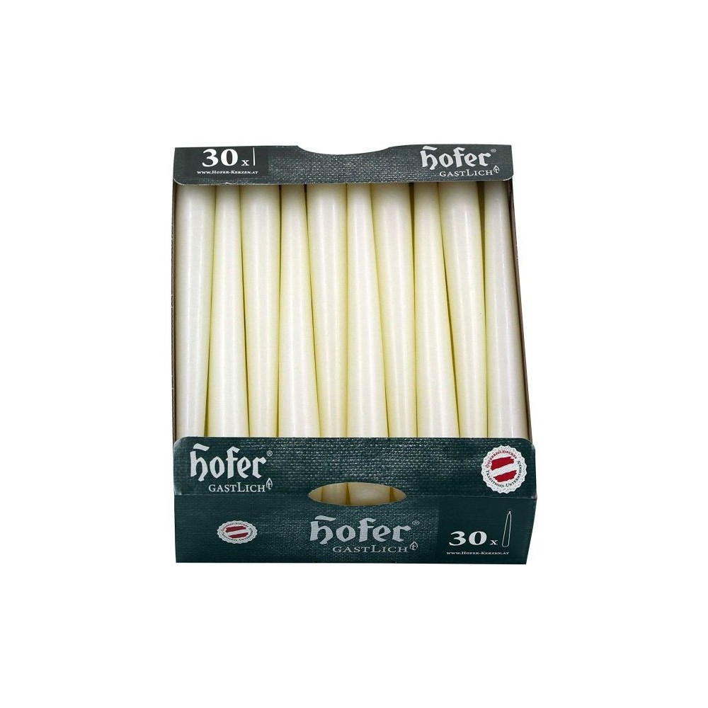 Hofer Candele Coniche Ø23x250mm 7h per candelabri 30Pz Avorio