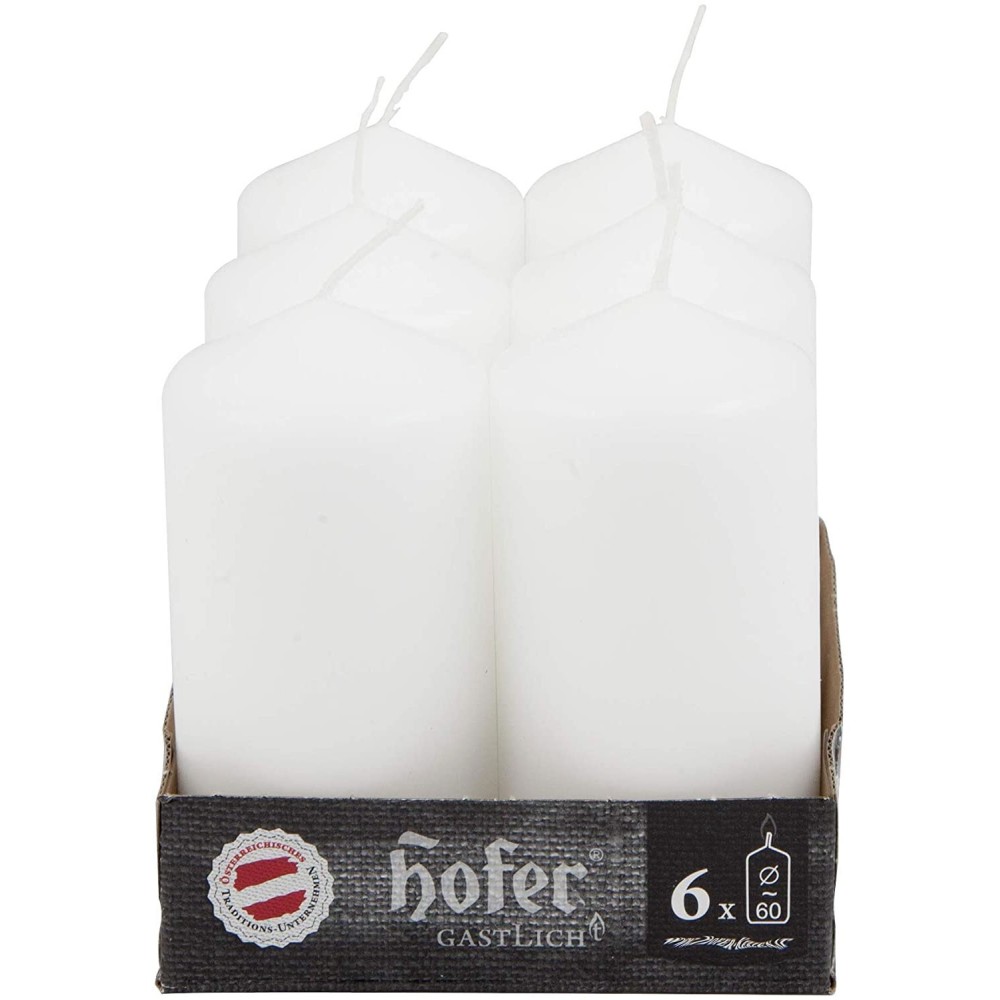 Hofer Candele Grandi Cilindriche 6x12cm Set di 6 Candele 30h Bianco