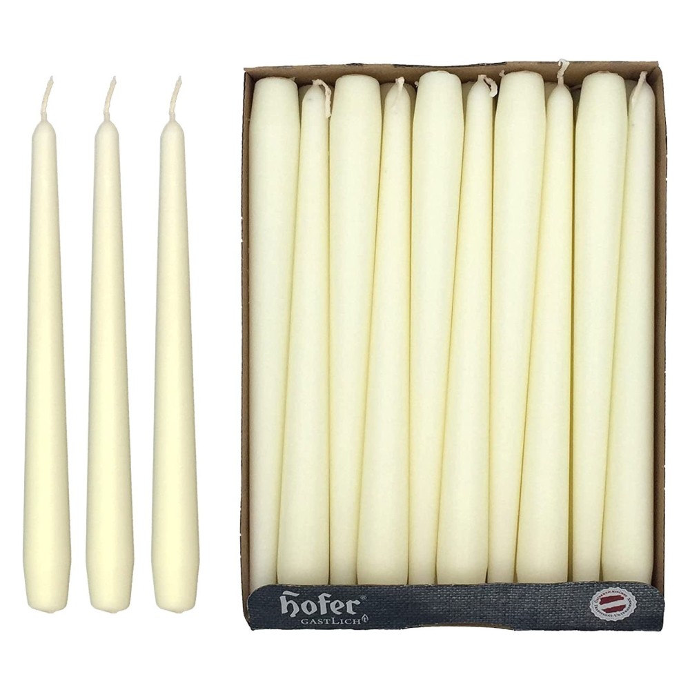 pHofer professional conical candles for candlesticks in packs of 100 candles of natural Ivory color, burning about 7 hours, size