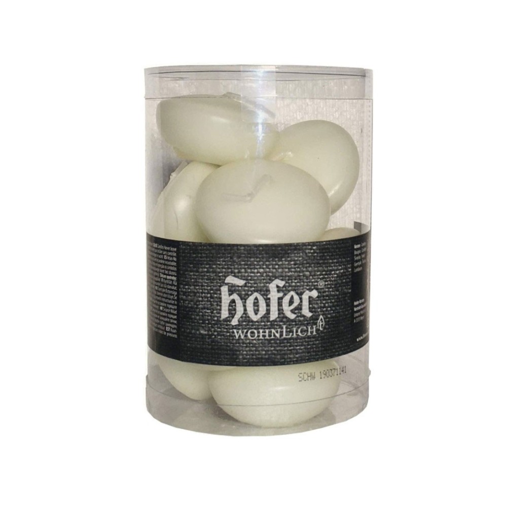 pHofer Floats Ivory Unscented Candles 5cm in packs of 10 pcs, from 2 to 4 hours burning time, ivory color. Perfect for professio