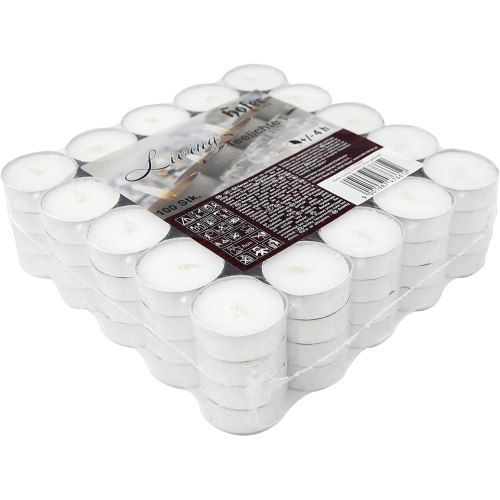 pHofer Living Tealight mini unscented candles in packs of 200 pcs, 4 burning time, white color. Ideal for tealight lanterns, dec