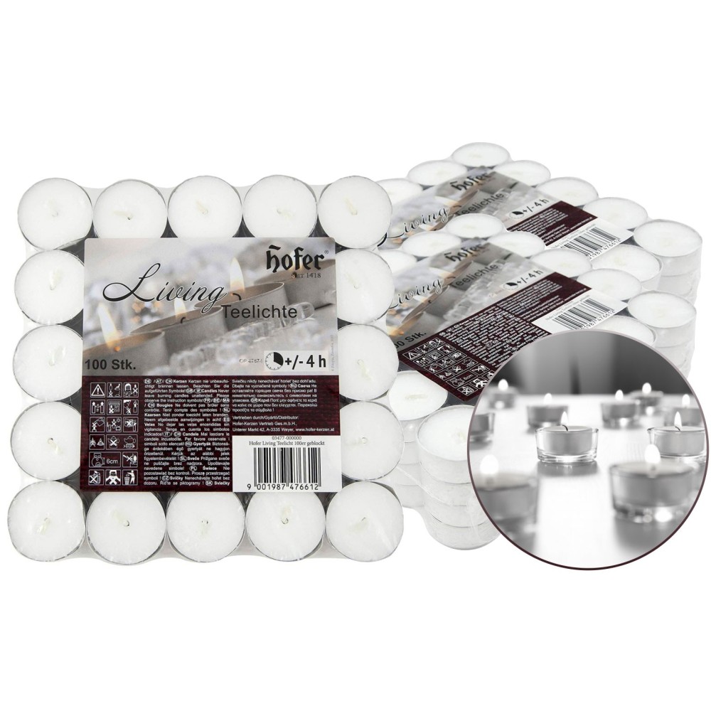 pHofer Living Tealight mini unscented candles in packs of 300 pcs, 4 burning time, white color. Ideal for tealight lanterns, dec