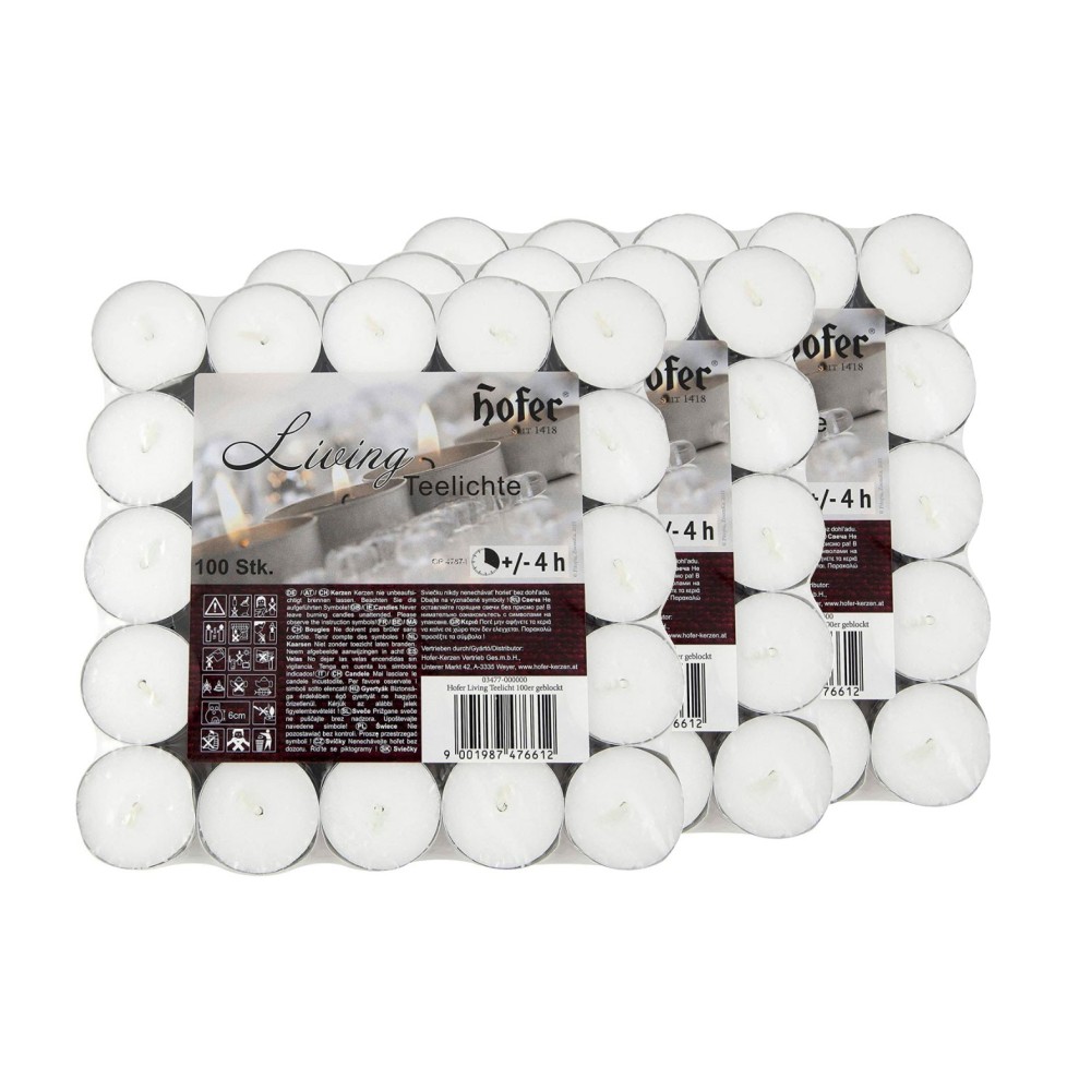 pHofer Living Tealight mini unscented candles in packs of 300 pcs, 4 burning time, white color. Ideal for tealight lanterns, dec