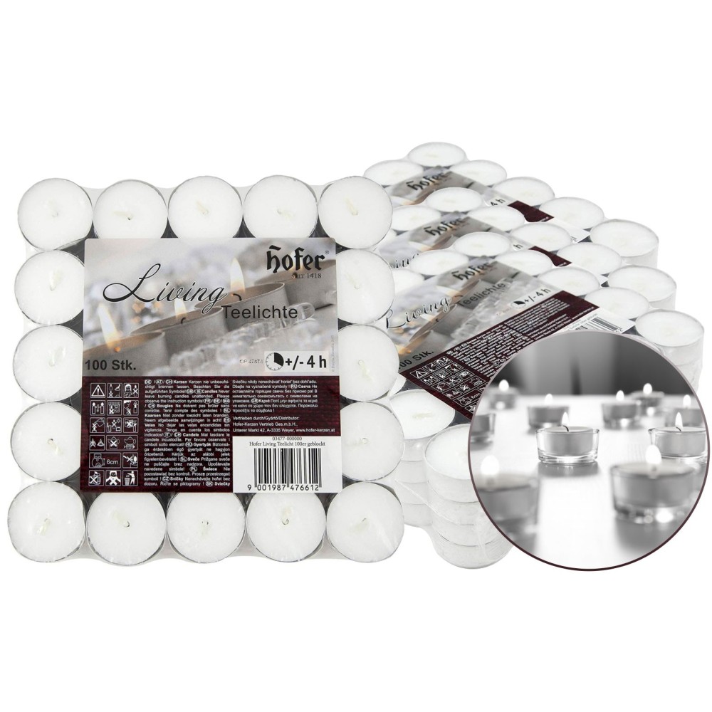 pHofer Living Tealight mini unscented candles in packs of 400 pcs, 4 burning time, white color. Ideal for tealight lanterns, dec