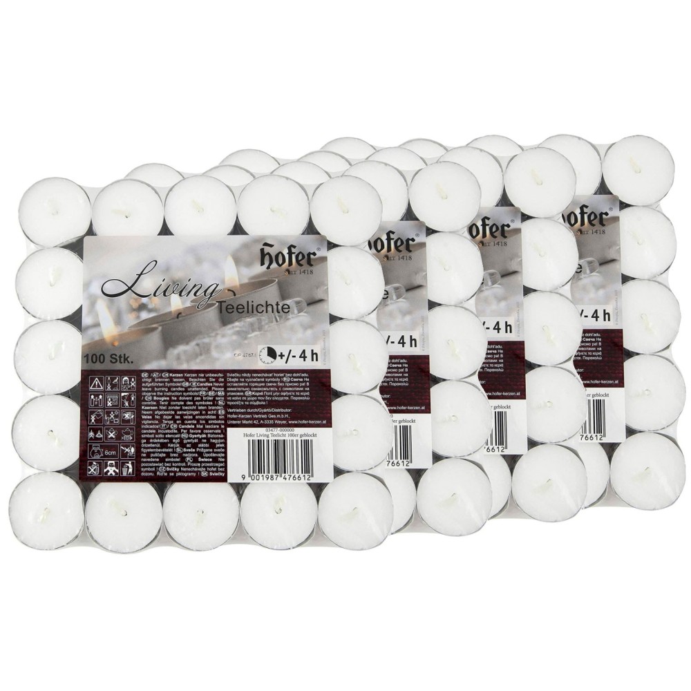 pHofer Living Tealight mini unscented candles in packs of 400 pcs, 4 burning time, white color. Ideal for tealight lanterns, dec