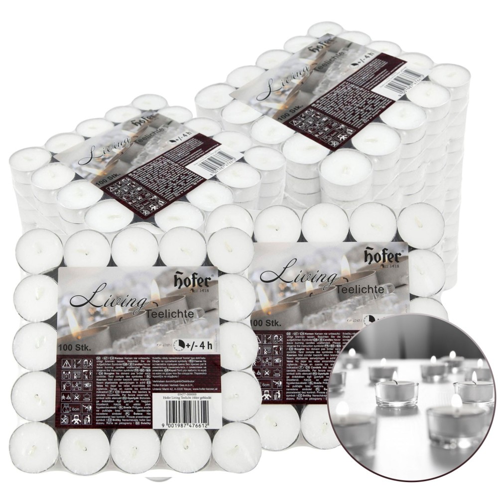 Hofer Tealight 1000Pz Living 4h Candele Lumini Bianchi Non profumati