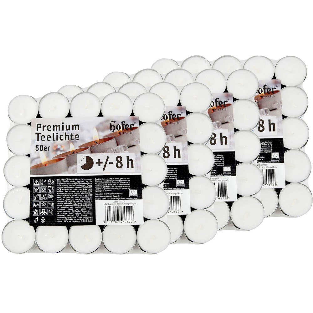 Hofer Tealight 200Pz Premium 8h Candele Lumini Bianchi Non profumati