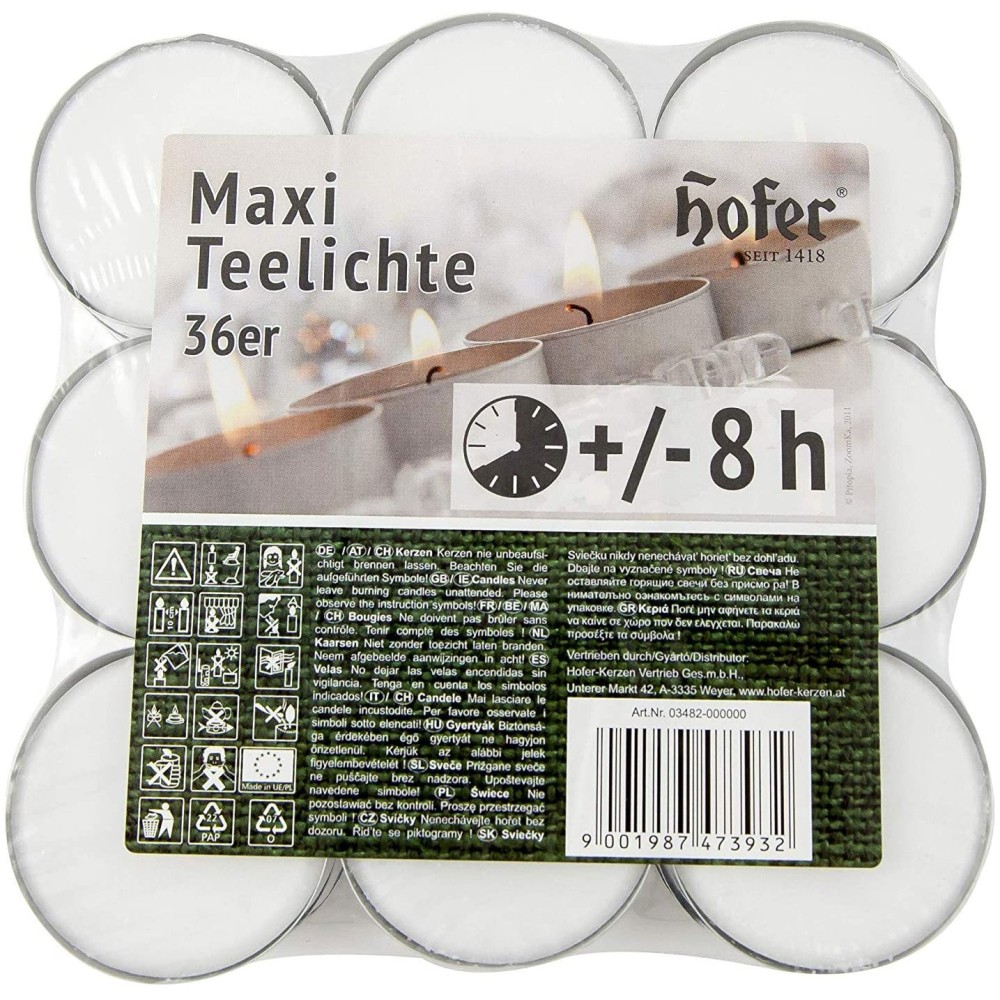 Hofer Tealight 144Pz Maxi 8h Candele Lumini Bianchi Non profumati