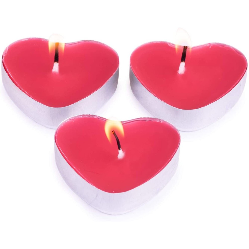 p50 romantic 'Love me' heart shaped candles with aluminum housing and plant wax. Each candle burns for about 3 hours. Pajoma 969