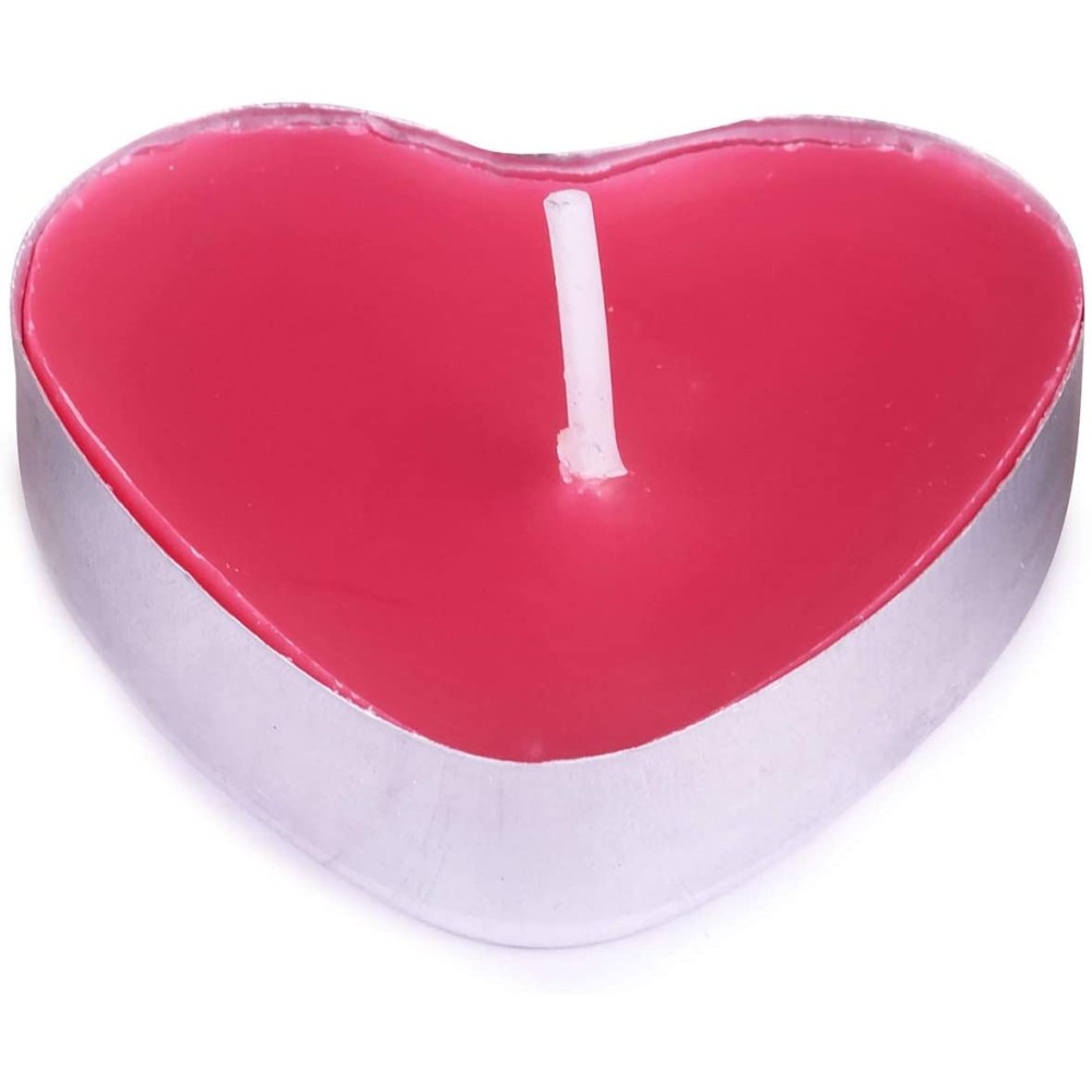 p50 romantic 'Love me' heart shaped candles with aluminum housing and plant wax. Each candle burns for about 3 hours. Pajoma 969