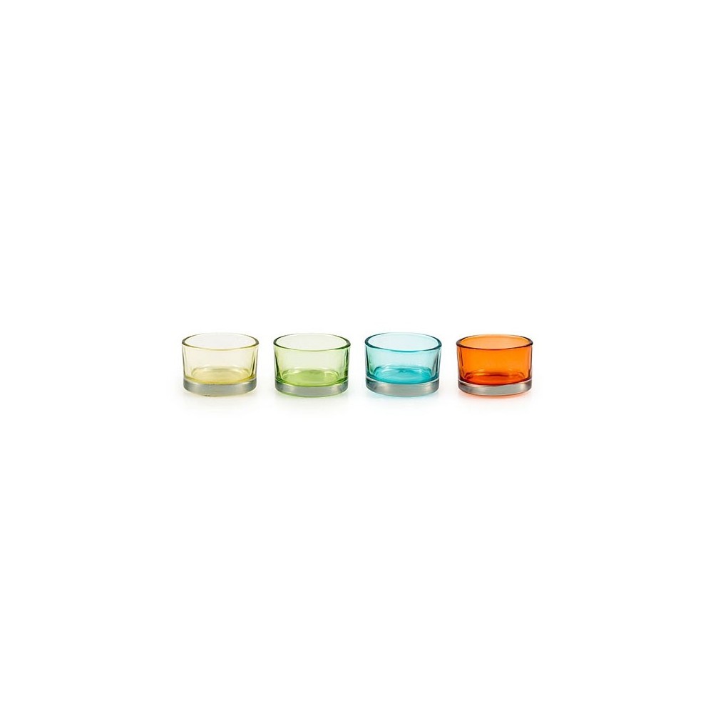 p'Sunny Day' glass candle holder with 4 yellow, orange, blue, green assorted colors, height 30 mm, Ø50 mm. Pajoma 61141./p