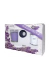 pThe gift box contains the Lavender scented plant candle in glass tin Ø45 mm and the Lavender scent diffuser with wooden sticks 