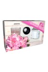 pThe gift box contains the rose scented plant candle in glass tin Ø45 mm and the rose scent diffuser with wooden sticks of 50 ml