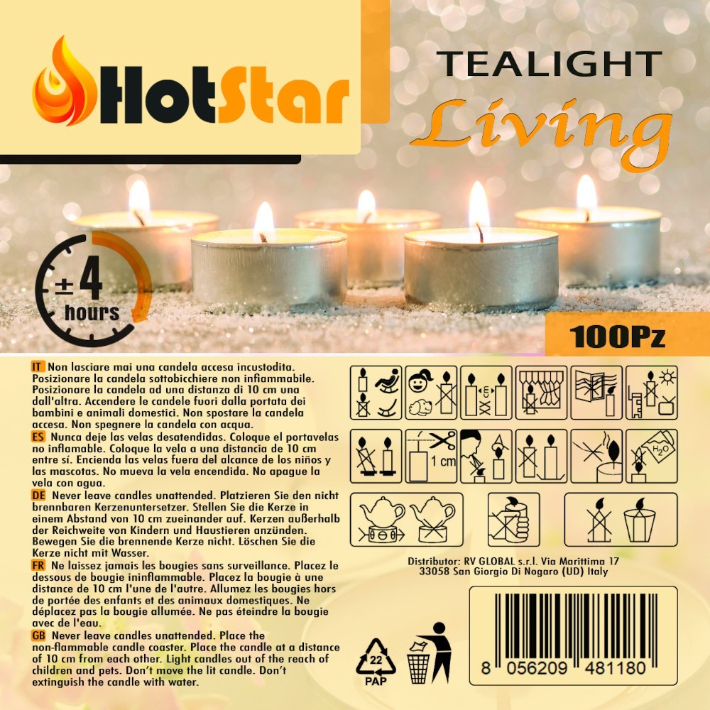 pHotStar Living Tealight mini unscented candles in packs of 100 pcs, burning 4 hours, white color. Ideal for tealight lanterns, 