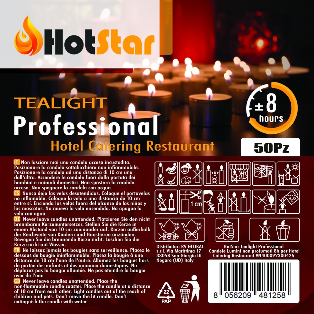 pHotStar Professional Tealight mini unscented candles in packs of 50 pcs, burning 8 hours, white color. Ideal for tealight lante