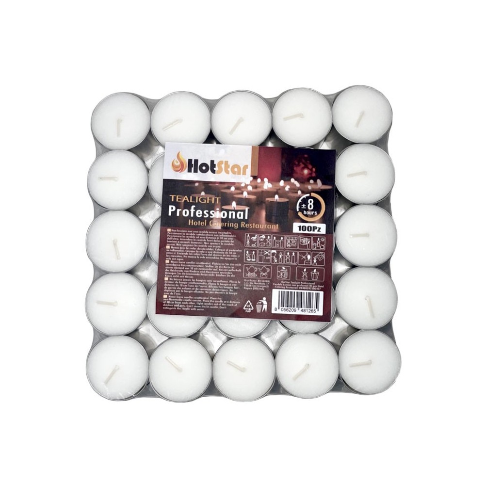 pHotStar Professional Tealight mini unscented candles in packs of 100 pcs, burning 8 hours, white color. Ideal for tealight lant